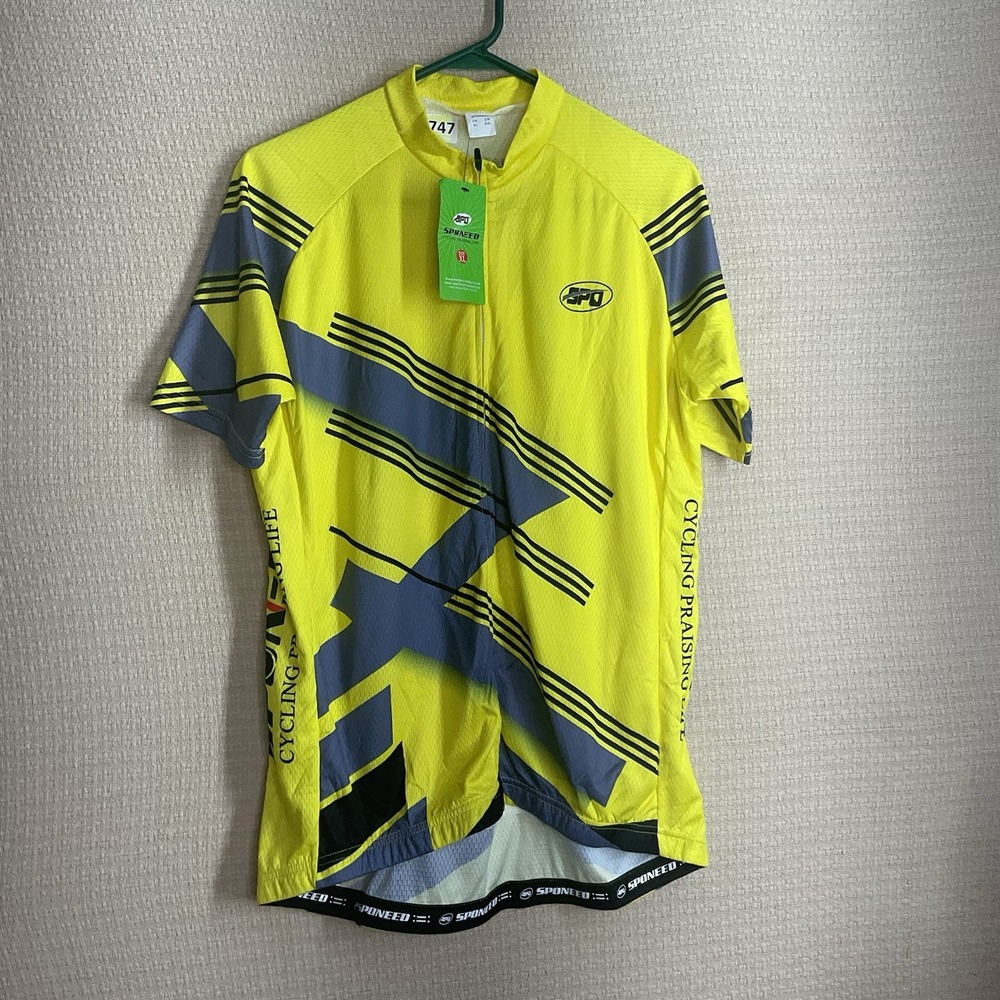 SPONEED Jersey Mens XL Neon‎ Yellow Cycling Road Short Sleeve Full Zip